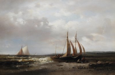 Coastal Scene with Fisherfolk Tending Their Boat on the Shore by Abraham Hulk